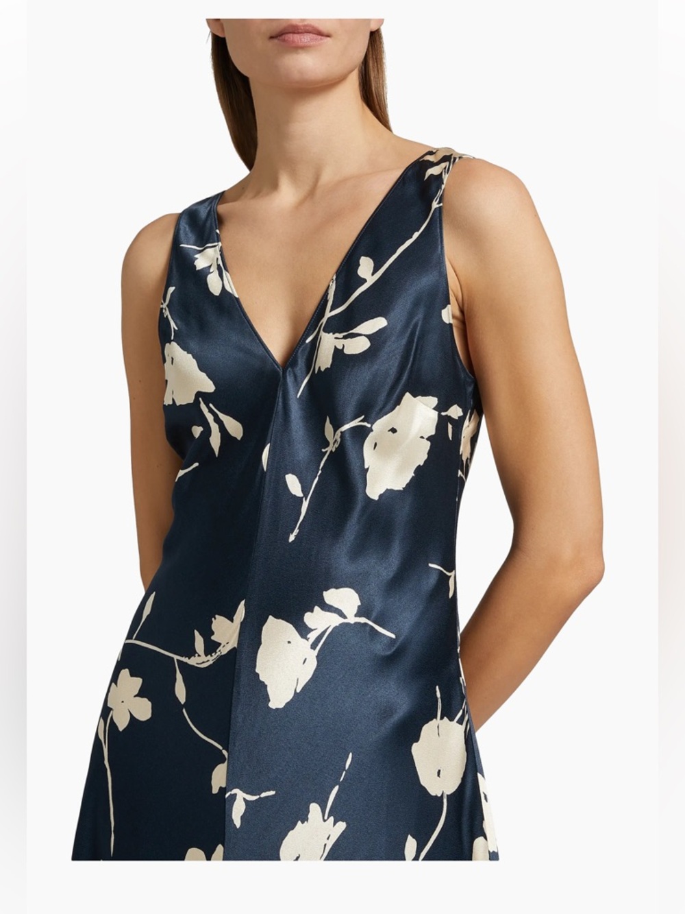 Rails Camellia Floral Satin Midi-Dress Size XXS black V-neck Sheath - Picture 5 of 7